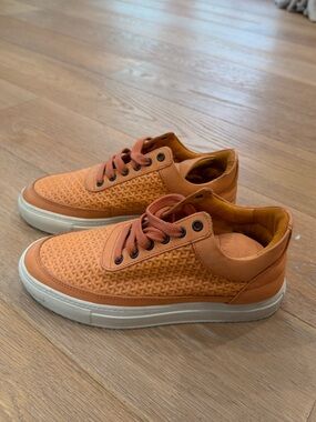 Filling Pieces Orange Leather Low Top Sneakers Size 35 Handmade in Portugal